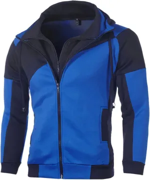 Men's Full Zip Hoodies Fake Two-Piece Sports Sweatshirt Long Sleeve Zipper Hooded Jacket Coats