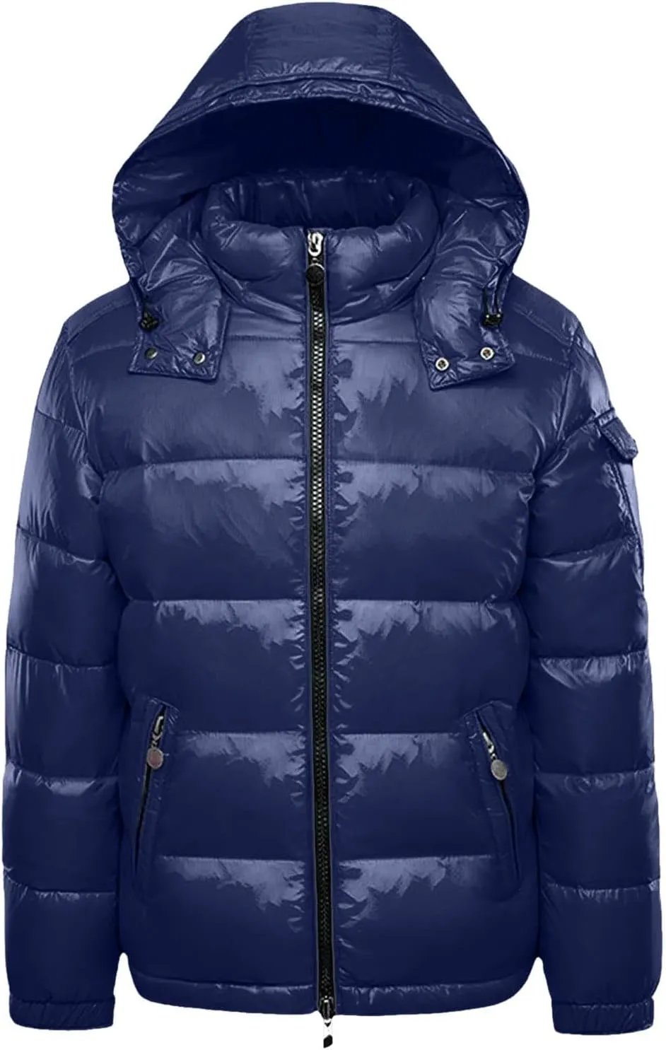 Men's Lightweight Warm Down Puffer Jacket Hooded Full Zip Winter Waterproof Coats Stretch Quilted Bubble Padded Hooded