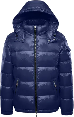 Men's Lightweight Warm Down Puffer Jacket Hooded Full Zip Winter Waterproof Coats Stretch Quilted Bubble Padded Hooded