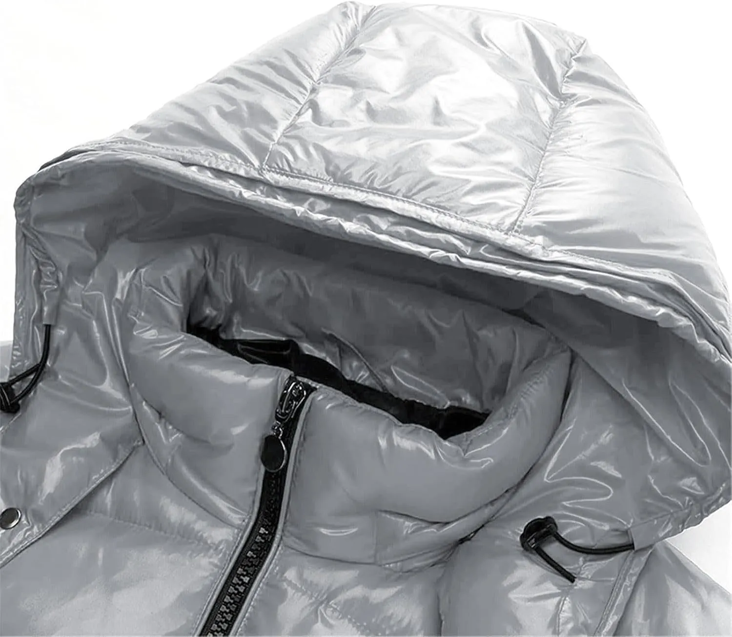 Men's Lightweight Warm Down Puffer Jacket Hooded Full Zip Winter Waterproof Coats Stretch Quilted Bubble Padded Hooded
