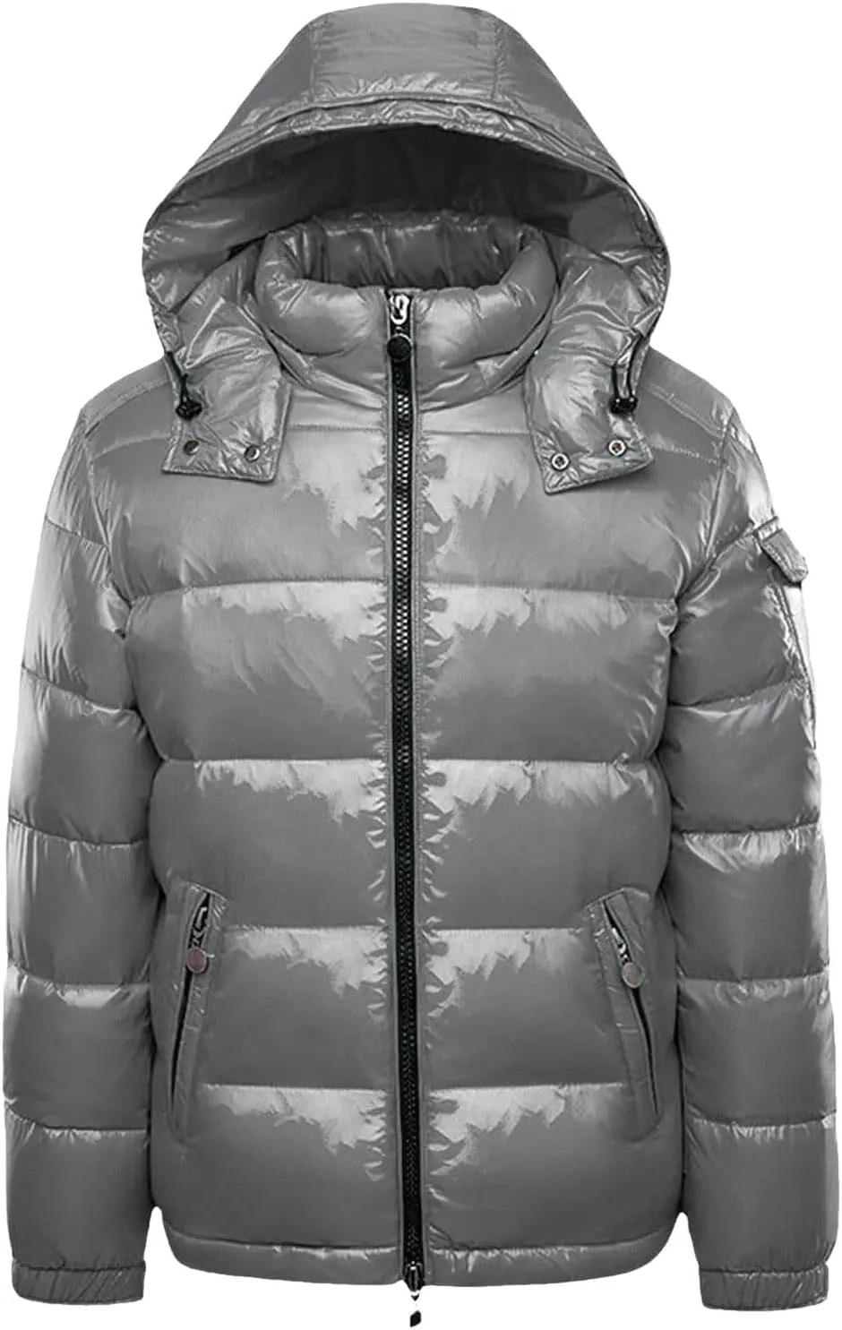 Men's Lightweight Warm Down Puffer Jacket Hooded Full Zip Winter Waterproof Coats Stretch Quilted Bubble Padded Hooded