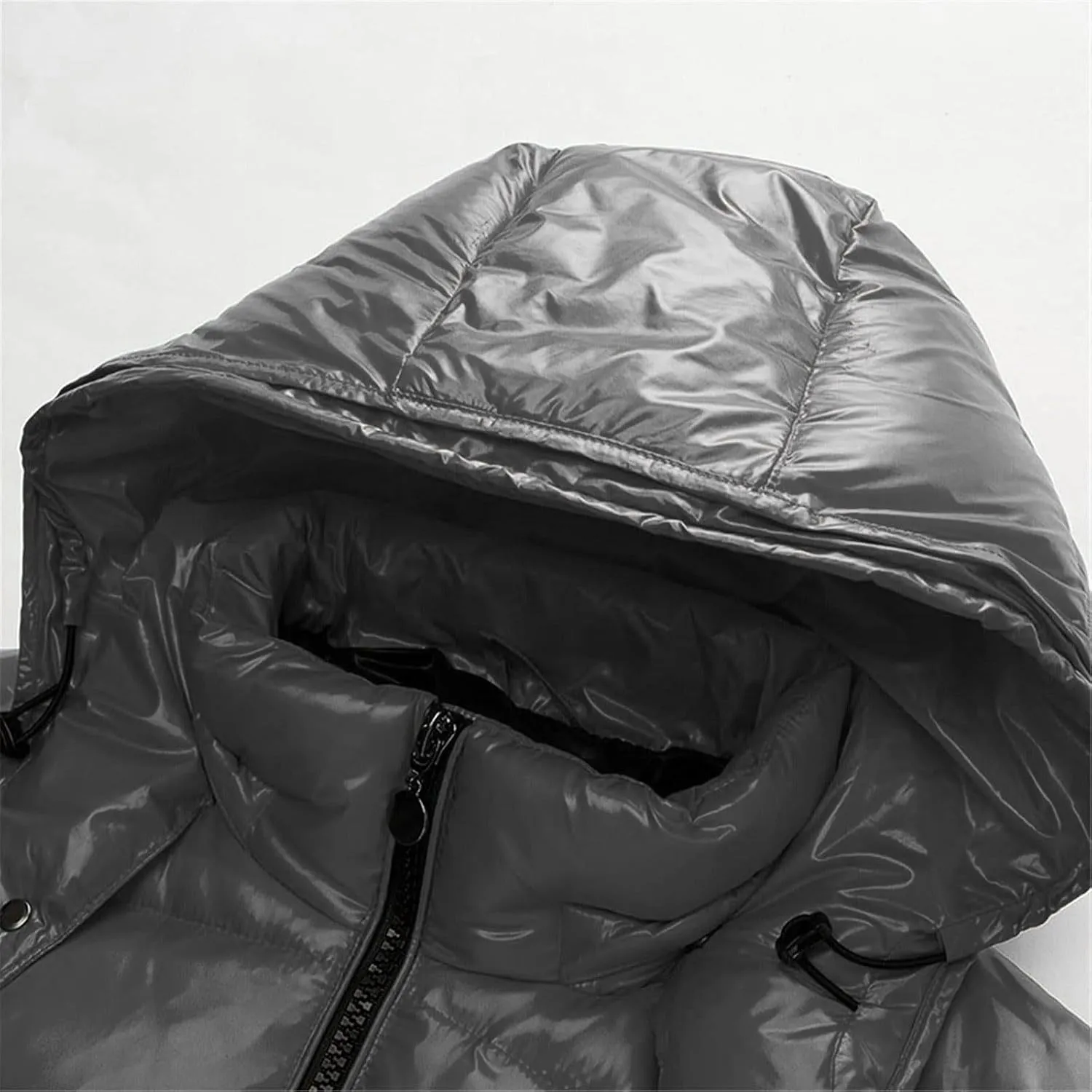 Men's Lightweight Warm Down Puffer Jacket Hooded Full Zip Winter Waterproof Coats Stretch Quilted Bubble Padded Hooded