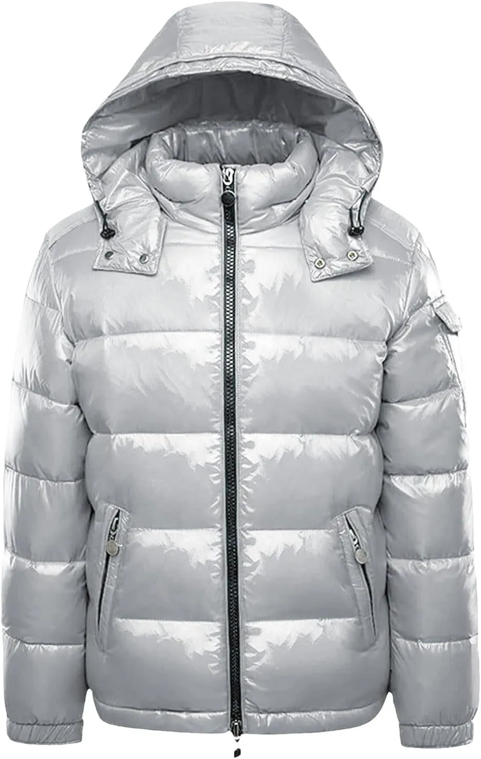 Men's Lightweight Warm Down Puffer Jacket Hooded Full Zip Winter Waterproof Coats Stretch Quilted Bubble Padded Hooded