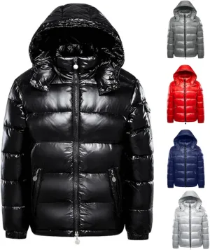 Men's Lightweight Warm Down Puffer Jacket Hooded Full Zip Winter Waterproof Coats Stretch Quilted Bubble Padded Hooded