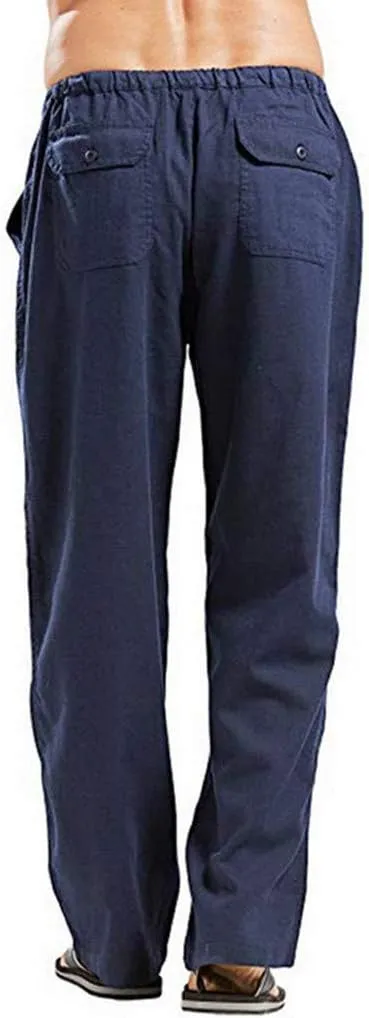 Mens Linen Harem Drawstring Plaid Pants Casual Elastic Waist Lightweight Loose Trouser Hippie Summer Beach Yoga Pant