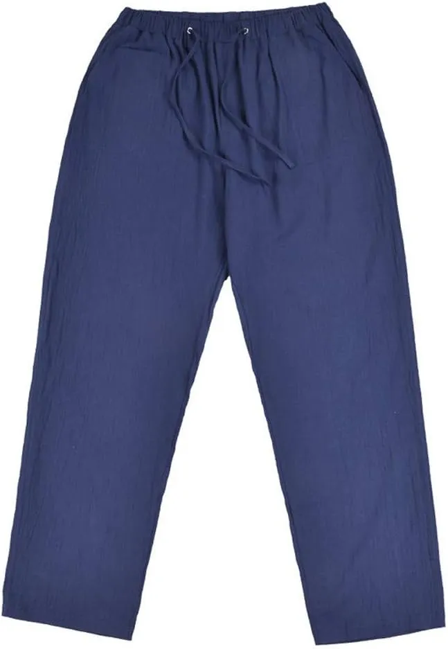 Mens Linen Harem Drawstring Plaid Pants Casual Elastic Waist Lightweight Loose Trouser Hippie Summer Beach Yoga Pant