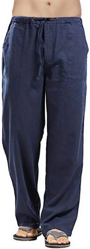 Mens Linen Harem Drawstring Plaid Pants Casual Elastic Waist Lightweight Loose Trouser Hippie Summer Beach Yoga Pant