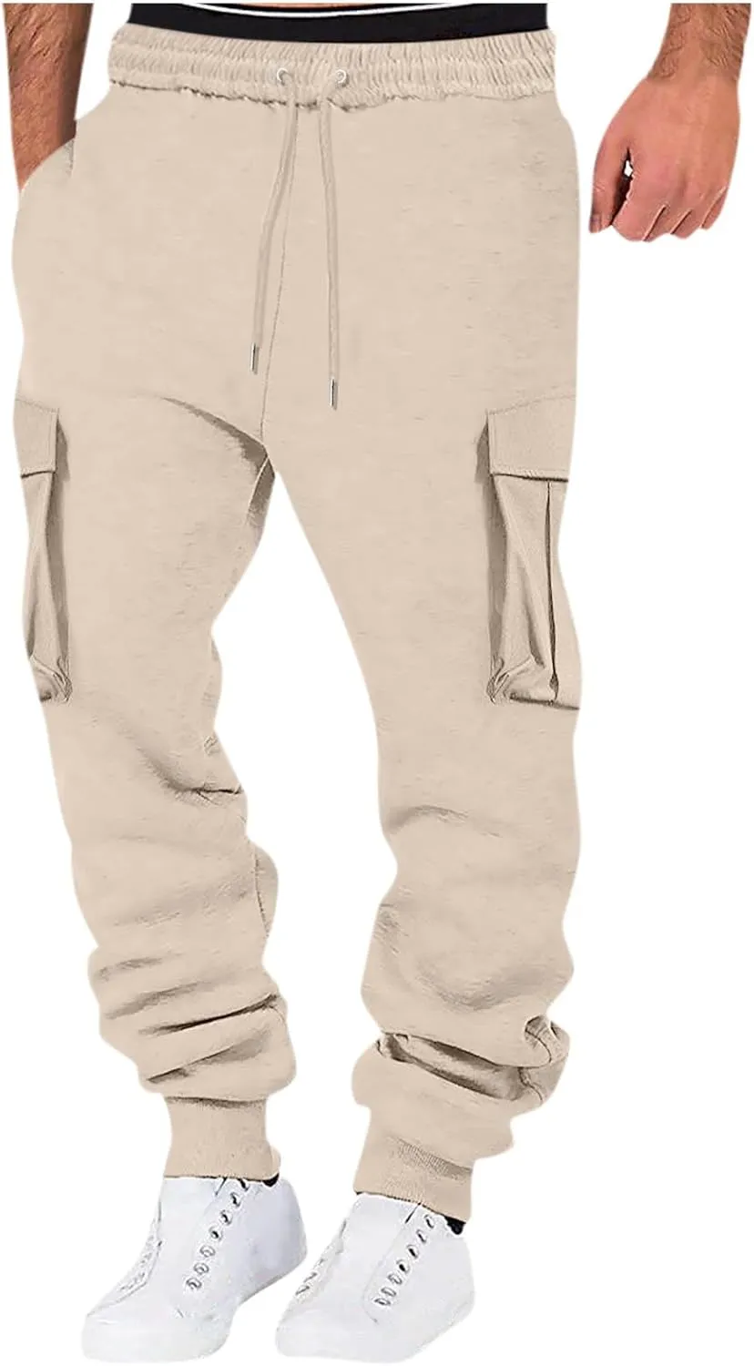 Mens Outdoor Hiking Cargo Pants Leisure Loose Sports Running Solid Color Lace Up Cargo Pants Men's Cargo Tactical