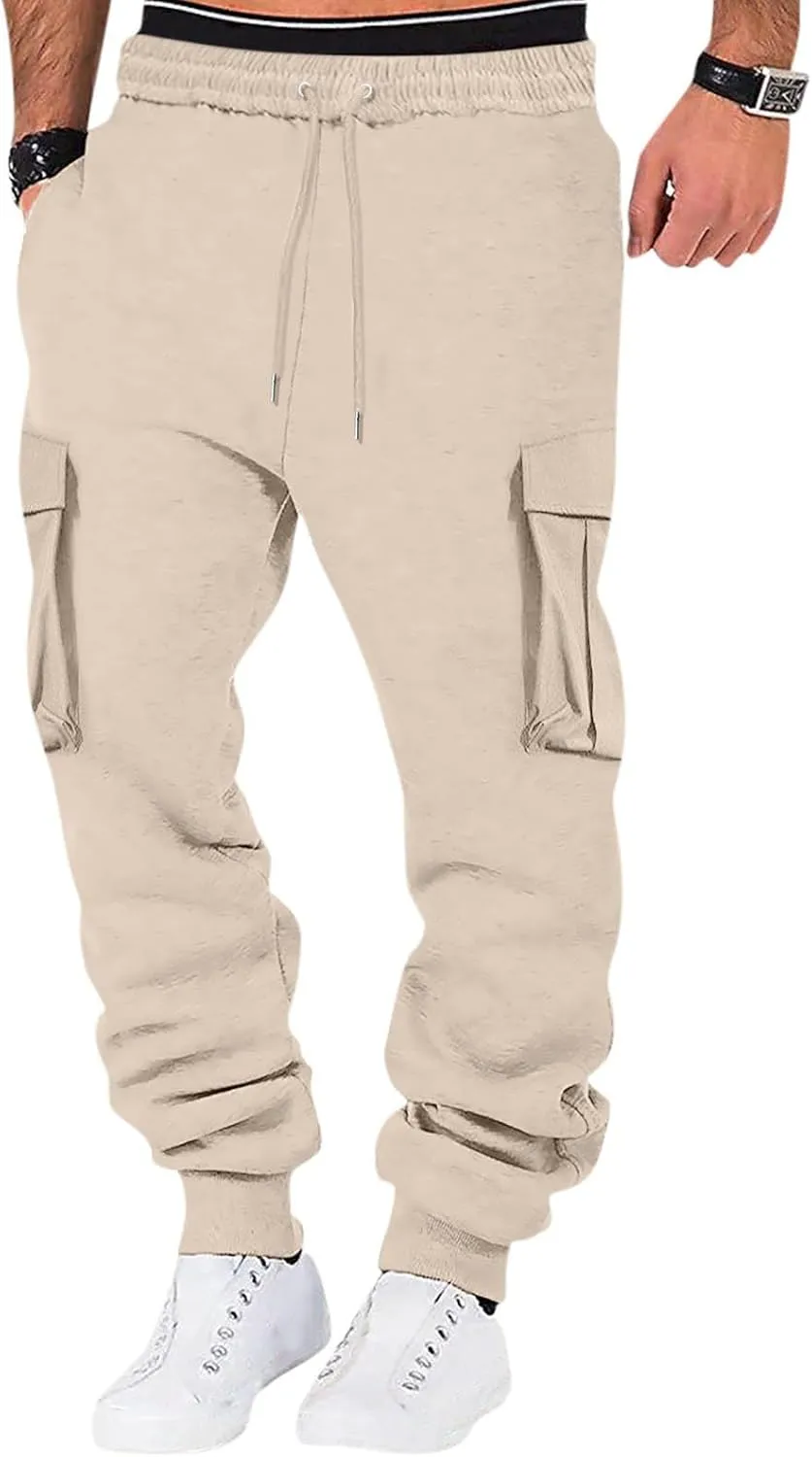 Mens Outdoor Hiking Cargo Pants Leisure Loose Sports Running Solid Color Lace Up Cargo Pants Men's Cargo Tactical