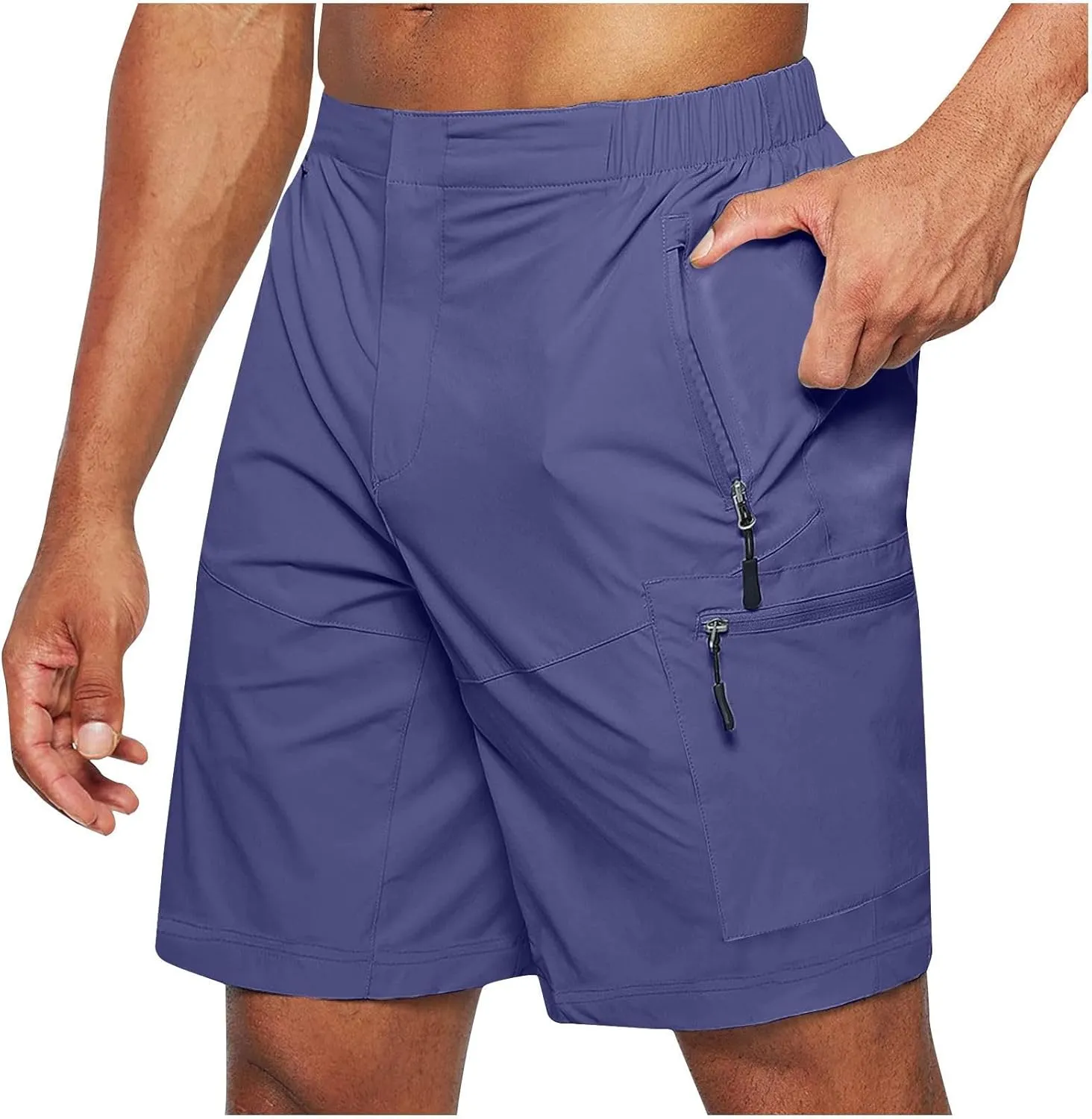 Mens Running Shorts Quick Dry Athletic Gym Shorts Stretch Wasit Zipper Pockets Outdoor Hiking Fishing Jogging Shorts