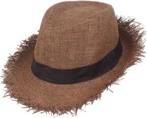 Mens Summer Fedoras Hat Outdoor Travel Straw Hats Sun Protection Panama Caps with Fringed Short Brim