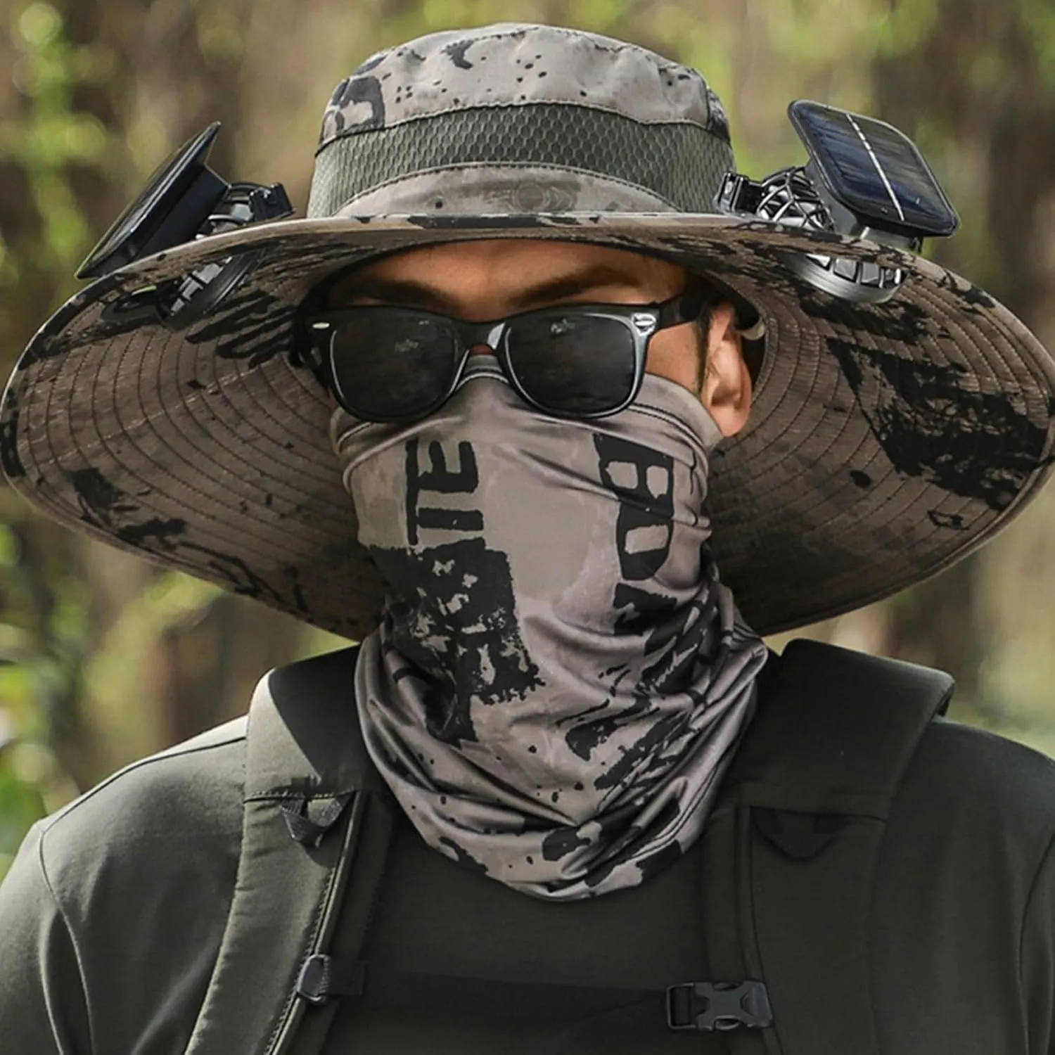 Mens Sun Hat with 2 Fan,Outdoor Summer Cooling Wide Brim Bucket Hat, Beach Hat Garden Hat, Solar   USB Dual Power Supply