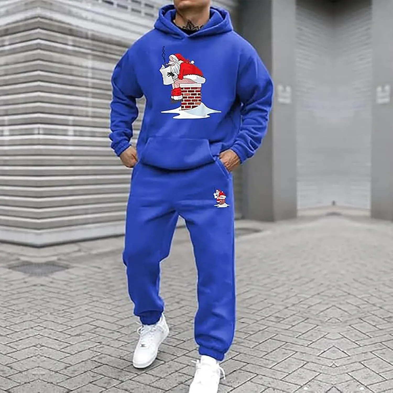 Mens Sweatsuits 2 Piece Set Set Funny Christmas Tracksuit 2 Piece Funny Reindeer Casual Sport Jogging Suits with