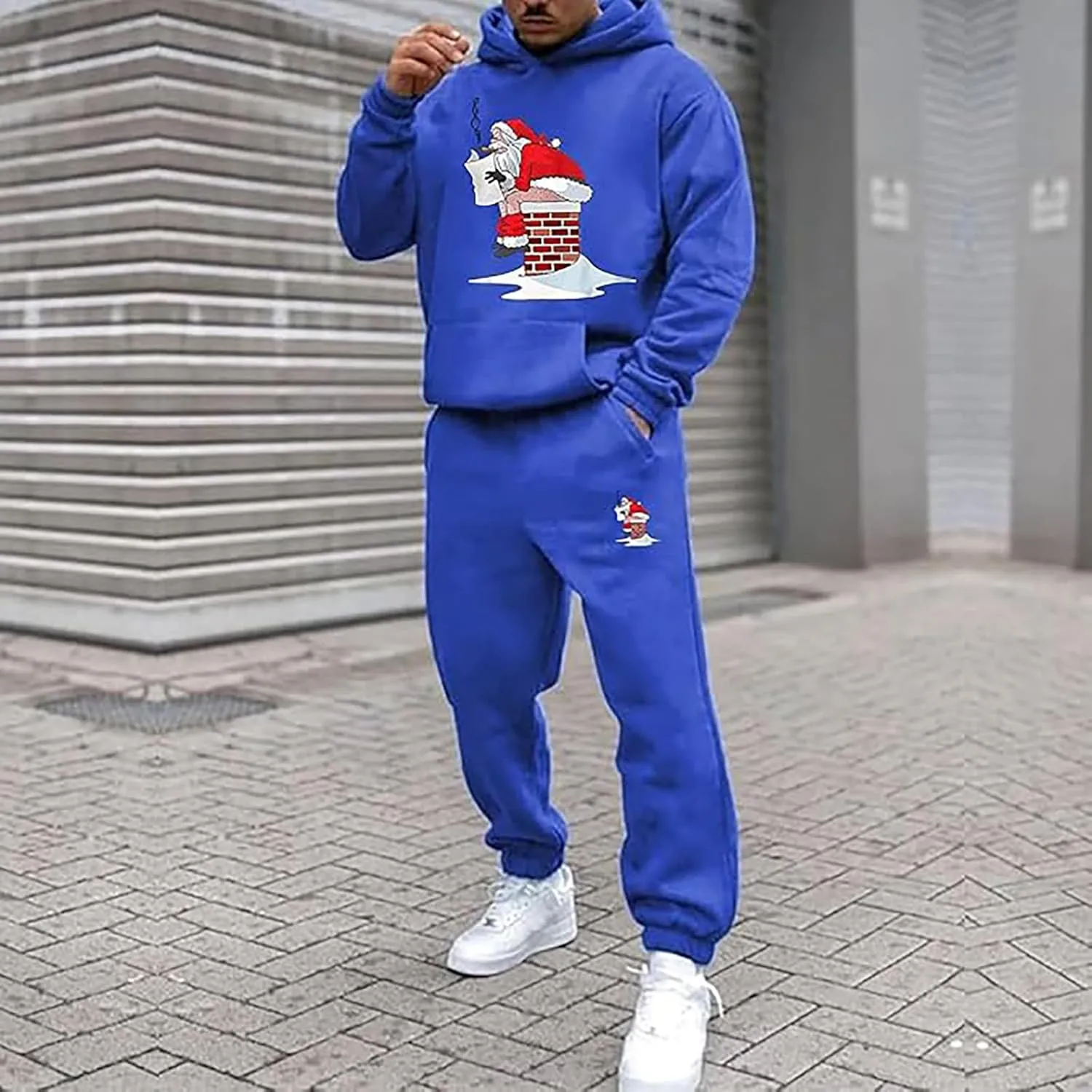 Mens Sweatsuits 2 Piece Set Set Funny Christmas Tracksuit 2 Piece Funny Reindeer Casual Sport Jogging Suits with