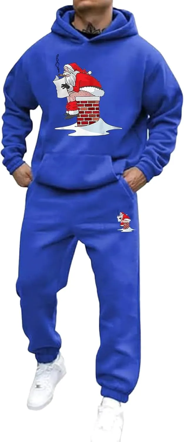 Mens Sweatsuits 2 Piece Set Set Funny Christmas Tracksuit 2 Piece Funny Reindeer Casual Sport Jogging Suits with