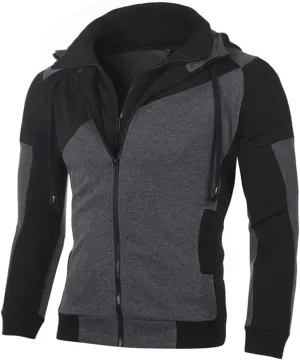 Men's Thermal Hoodie Fake Two-Piece Sports Sweatshirt Long Sleeve Zipper Hooded Jacket Coats