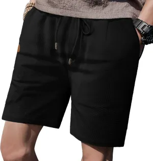 Men's Waist Drawstring Shorts Waffle Shorts Quick-Dry Casual 4-Way Stretch Gym Shorts with Pockets