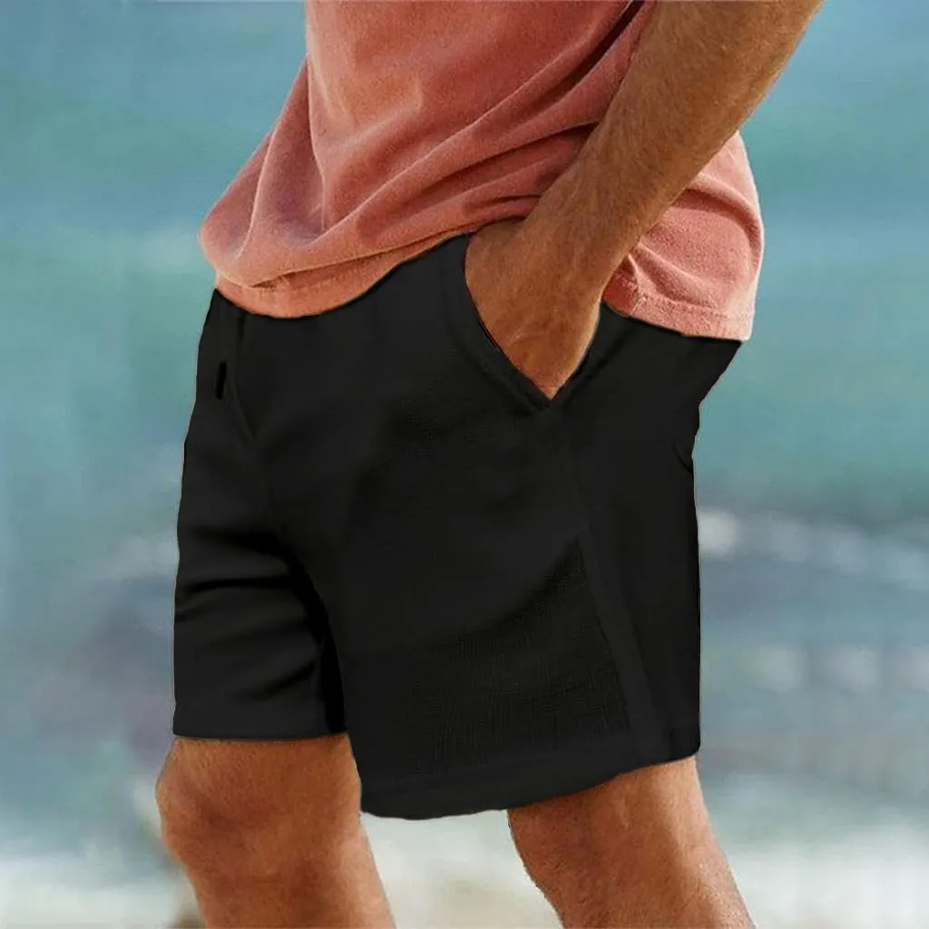 Men's Waist Drawstring Shorts Waffle Shorts Quick-Dry Casual 4-Way Stretch Gym Shorts with Pockets