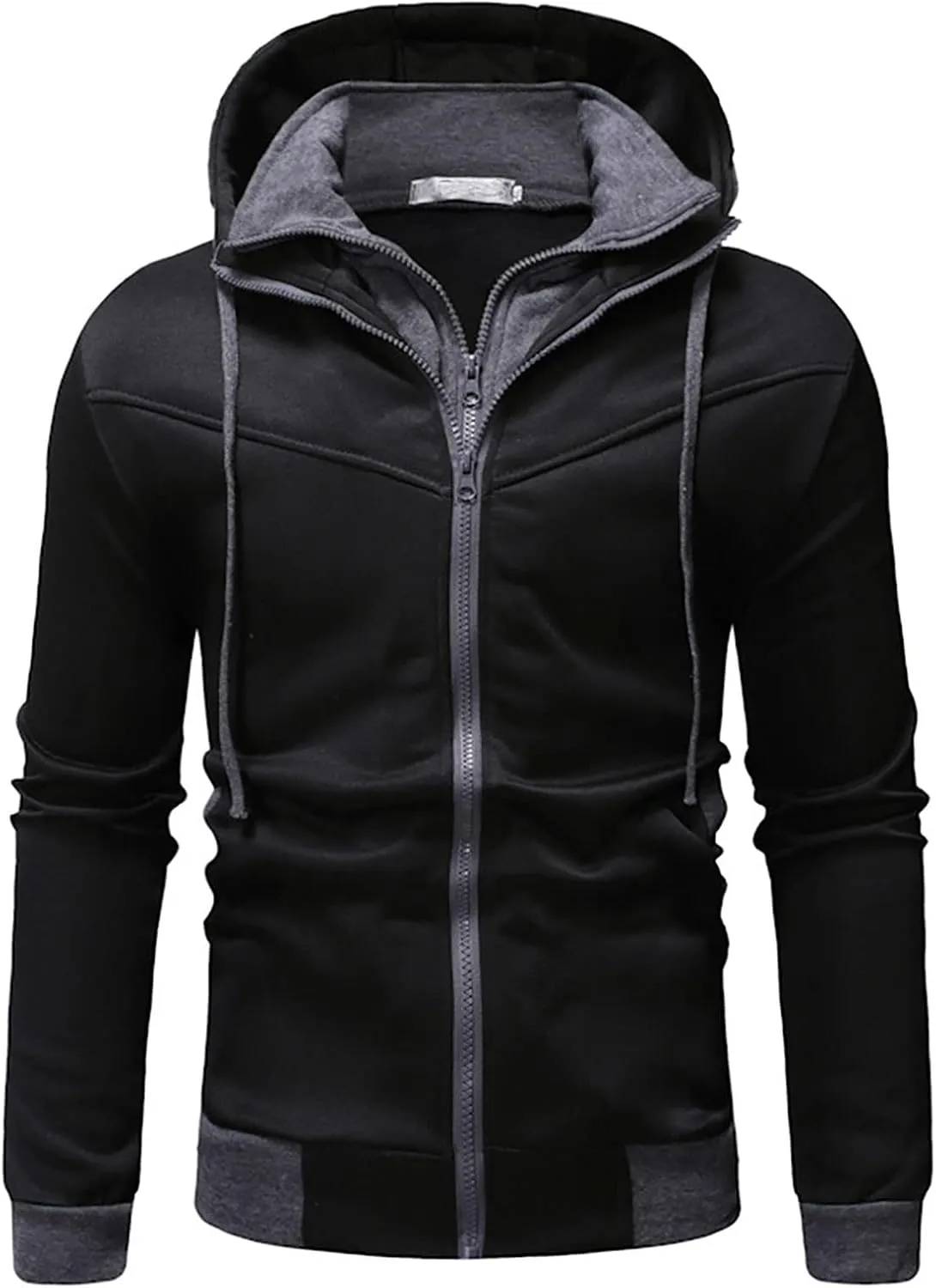 Men's Zip Up Hoodie Men Fake Two-Piece Sports Sweatshirt Long Sleeve Zipper Hooded Jacket Coats