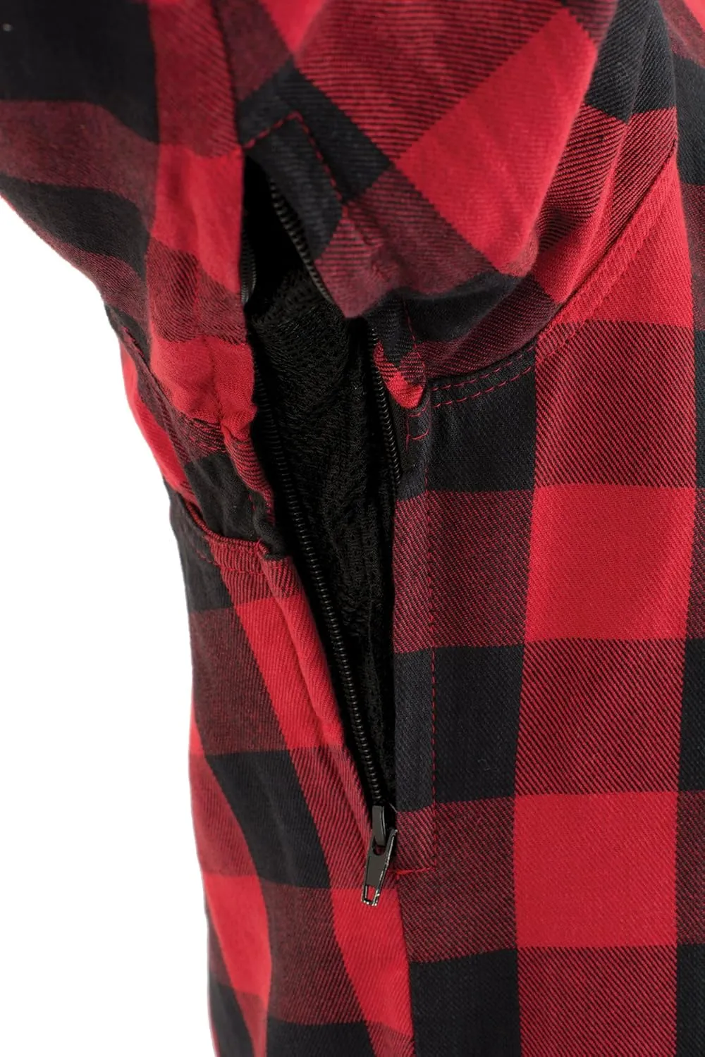 Milwaukee Leather Men's Plaid Flannel Biker Shirt with CE Approved Armor - Reinforced w/Aramid Fiber MPM1631