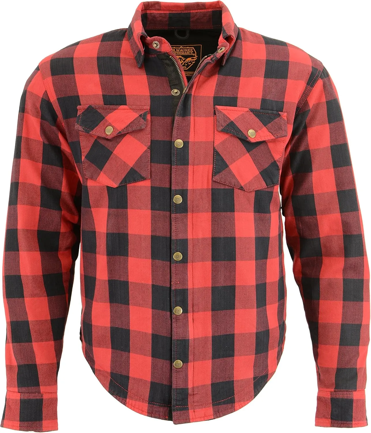 Milwaukee Leather Men's Plaid Flannel Biker Shirt with CE Approved Armor - Reinforced w/Aramid Fiber MPM1631