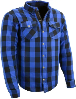 Milwaukee Leather Men's Plaid Flannel Blue Biker Shirt with CE Approved Armor Reinforced w/Aramid Fiber MPM1634-5X-Large