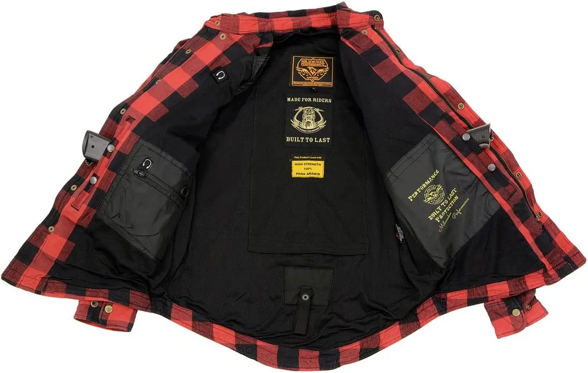 Milwaukee Leather MPM1631 Men's Plaid Flannel Biker Shirt with CE Approved Armor - Reinforced w/Aramid Fiber