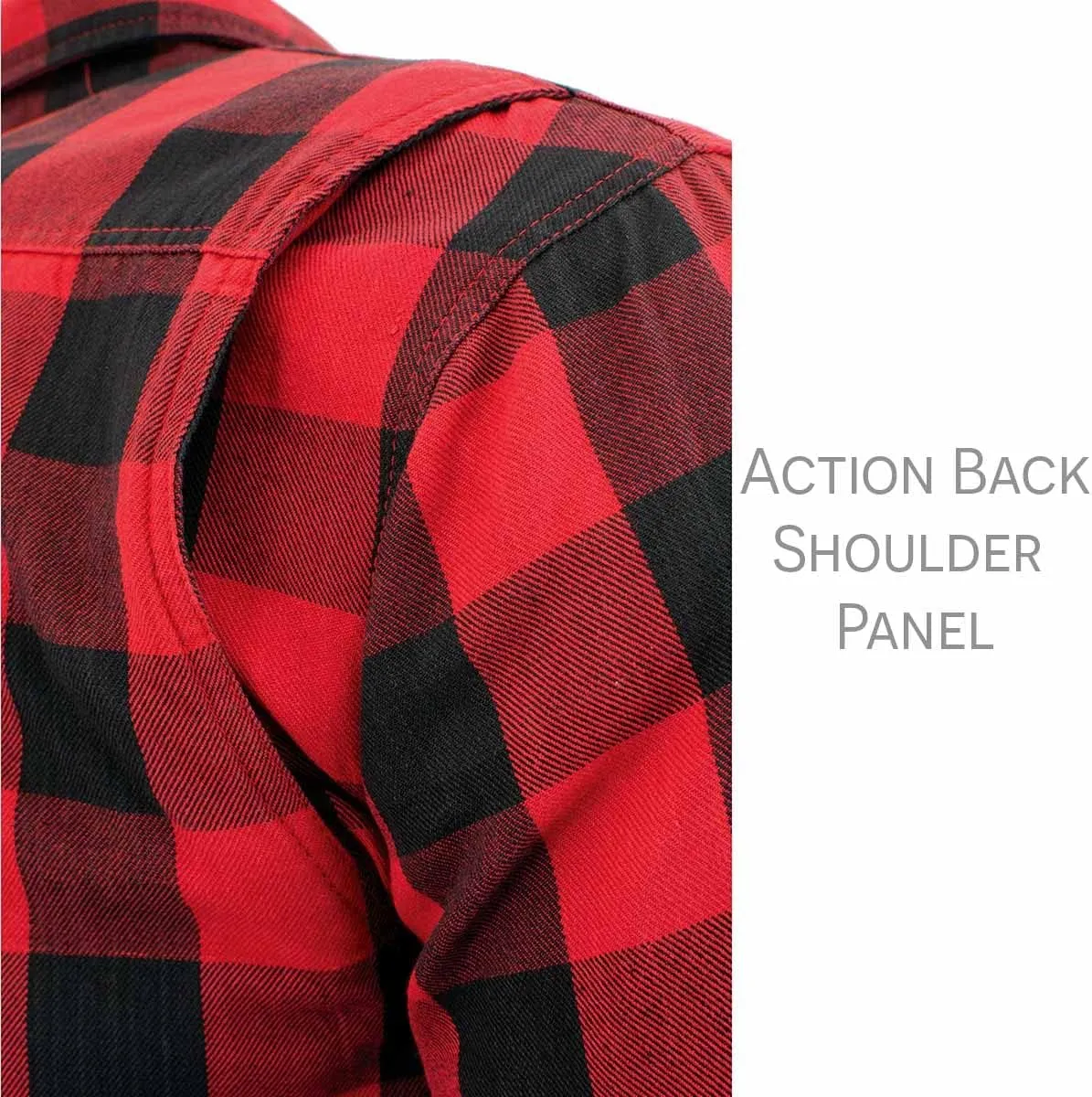Milwaukee Leather MPM1631 Men's Plaid Flannel Biker Shirt with CE Approved Armor - Reinforced w/Aramid Fiber