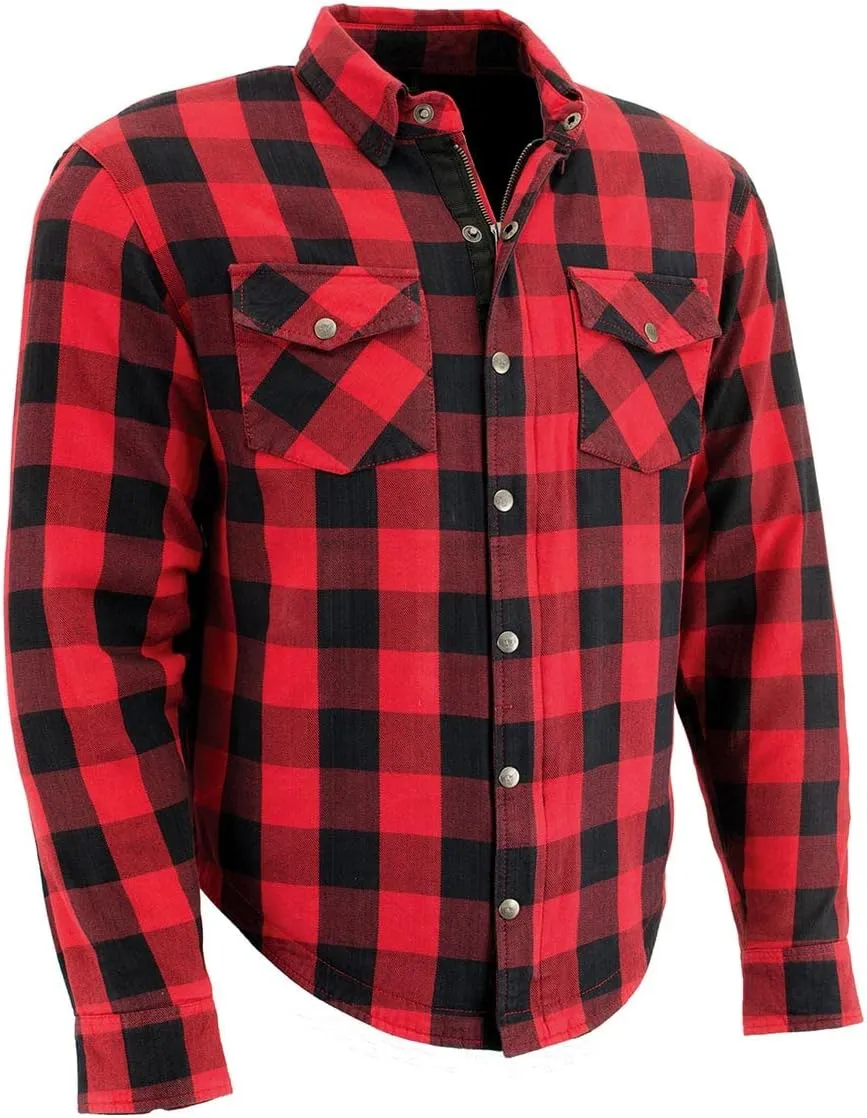 Milwaukee Leather MPM1631 Men's Plaid Flannel Biker Shirt with CE Approved Armor - Reinforced w/Aramid Fiber