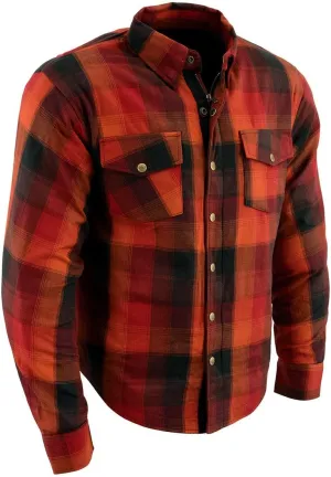 Milwaukee Leather MPM1641 Men's Plaid Flannel Biker Shirt with CE Approved Armor - Reinforced w/Aramid Fiber - X-Large Orange