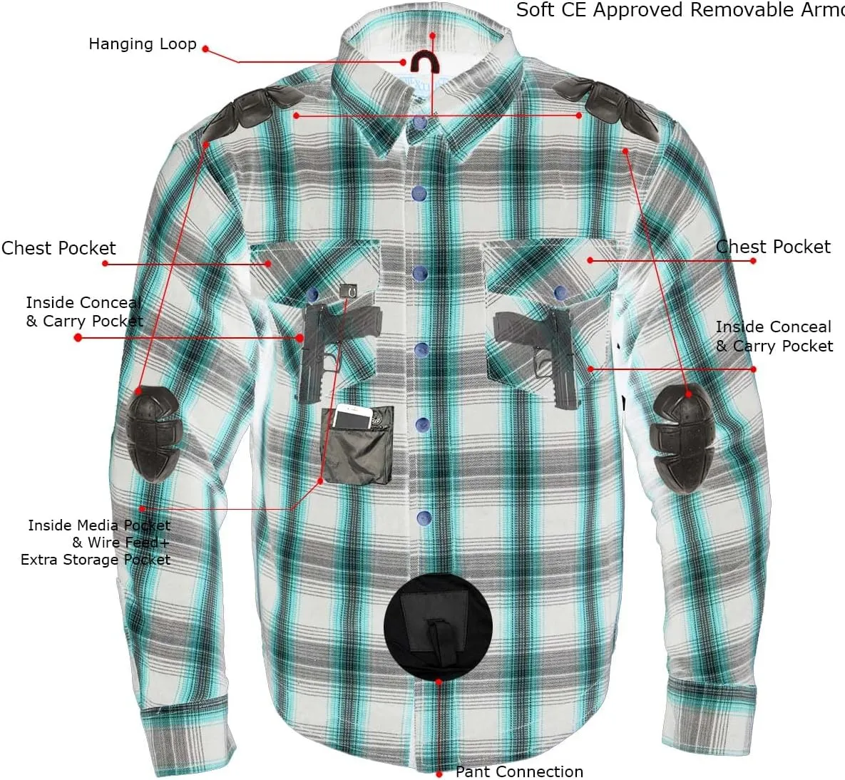 Milwaukee Leather MPM1644 Men's Plaid Flannel Biker Shirt with CE Approved Armor - Reinforced w/Aramid Fiber - 3X-Large Black