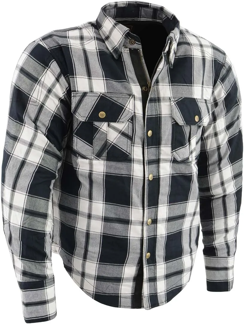 Milwaukee Leather MPM1644 Men's Plaid Flannel Biker Shirt with CE Approved Armor - Reinforced w/Aramid Fiber - 3X-Large Black