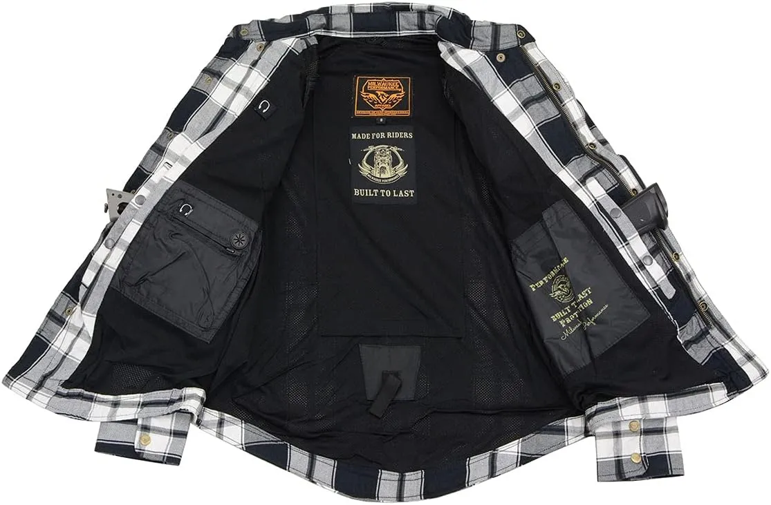 Milwaukee Leather MPM1644 Men's Plaid Flannel Biker Shirt with CE Approved Armor - Reinforced w/Aramid Fiber - 3X-Large Black