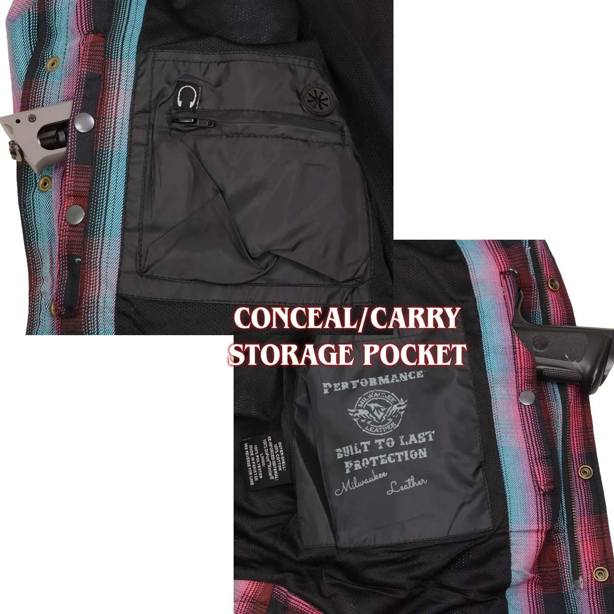 Milwaukee Leather MPM1654 Men's Plaid Flannel Biker Shirt with CE Approved Armor - Reinforced w/Aramid Fiber