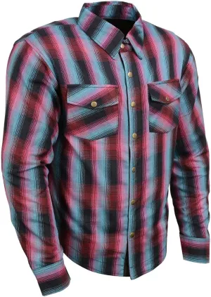 Milwaukee Leather MPM1654 Men's Plaid Flannel Biker Shirt with CE Approved Armor - Reinforced w/Aramid Fiber