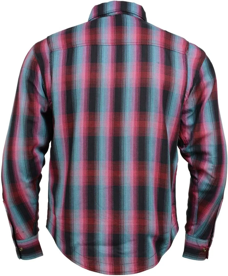 Milwaukee Leather MPM1654 Men's Plaid Flannel Biker Shirt with CE Approved Armor - Reinforced w/Aramid Fiber