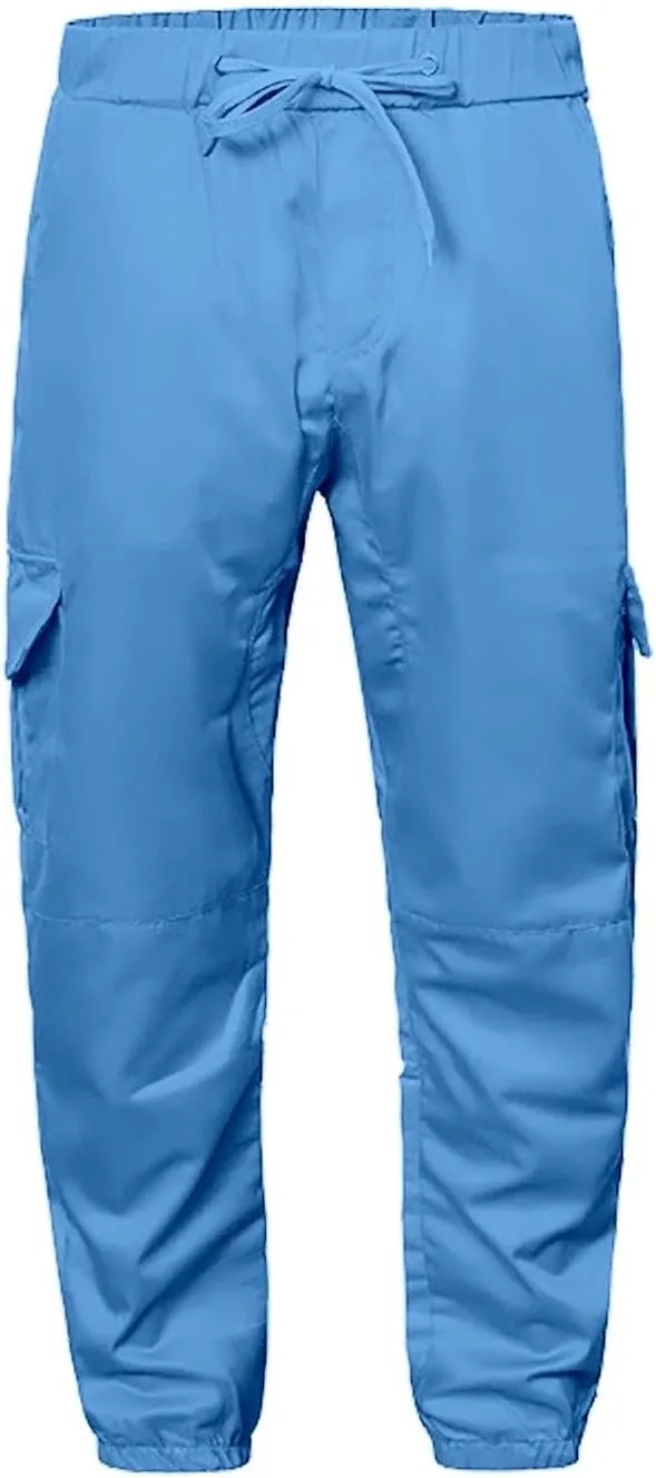 Miyaomn Casual Solid Tapered Cargo Joggers for Men Cotton Workout Sport Skinny Drawstring Waisted Sweatpants with Flap Pocket