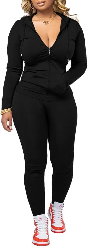 Nimsruc Two Piece Outfits For Women Long Sleeve Bodycon Tracksuit Casual Sweatsuits Jogger Sets