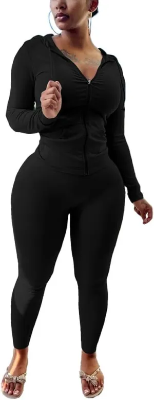 Nimsruc Two Piece Outfits For Women Long Sleeve Bodycon Tracksuit Casual Sweatsuits Jogger Sets