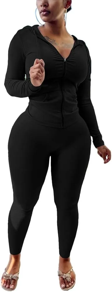 Nimsruc Two Piece Outfits For Women Long Sleeve Bodycon Tracksuit Casual Sweatsuits Jogger Sets
