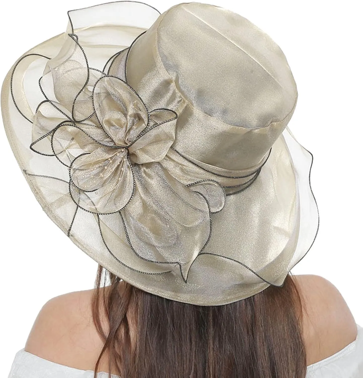 Organza Kentucky Church Fascinator Wedding Tea Cocktail Party Derby Hats for Women Flower Elegant Wide Brim Sun Hat