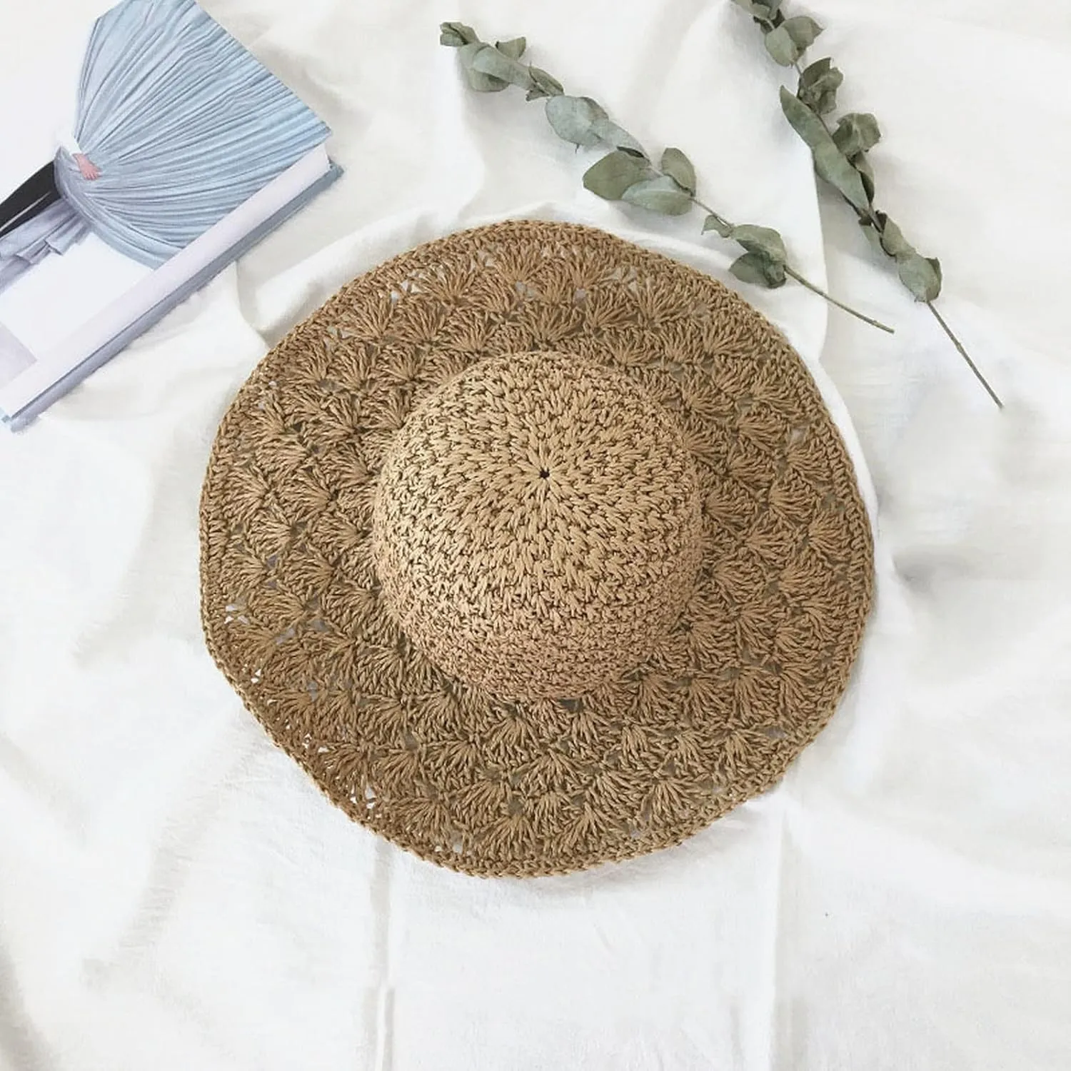 Outdoor Sun Hats for Women Beach Hat Wide Brim Handmade Hat Breathable Foldable Packable Cap for Travel UPF