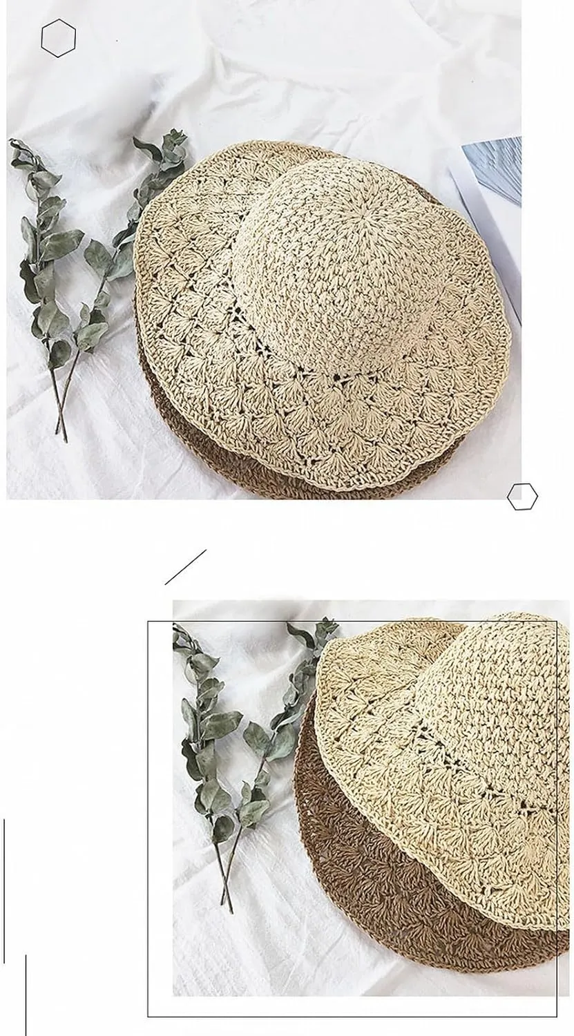 Outdoor Sun Hats for Women Beach Hat Wide Brim Handmade Hat Breathable Foldable Packable Cap for Travel UPF