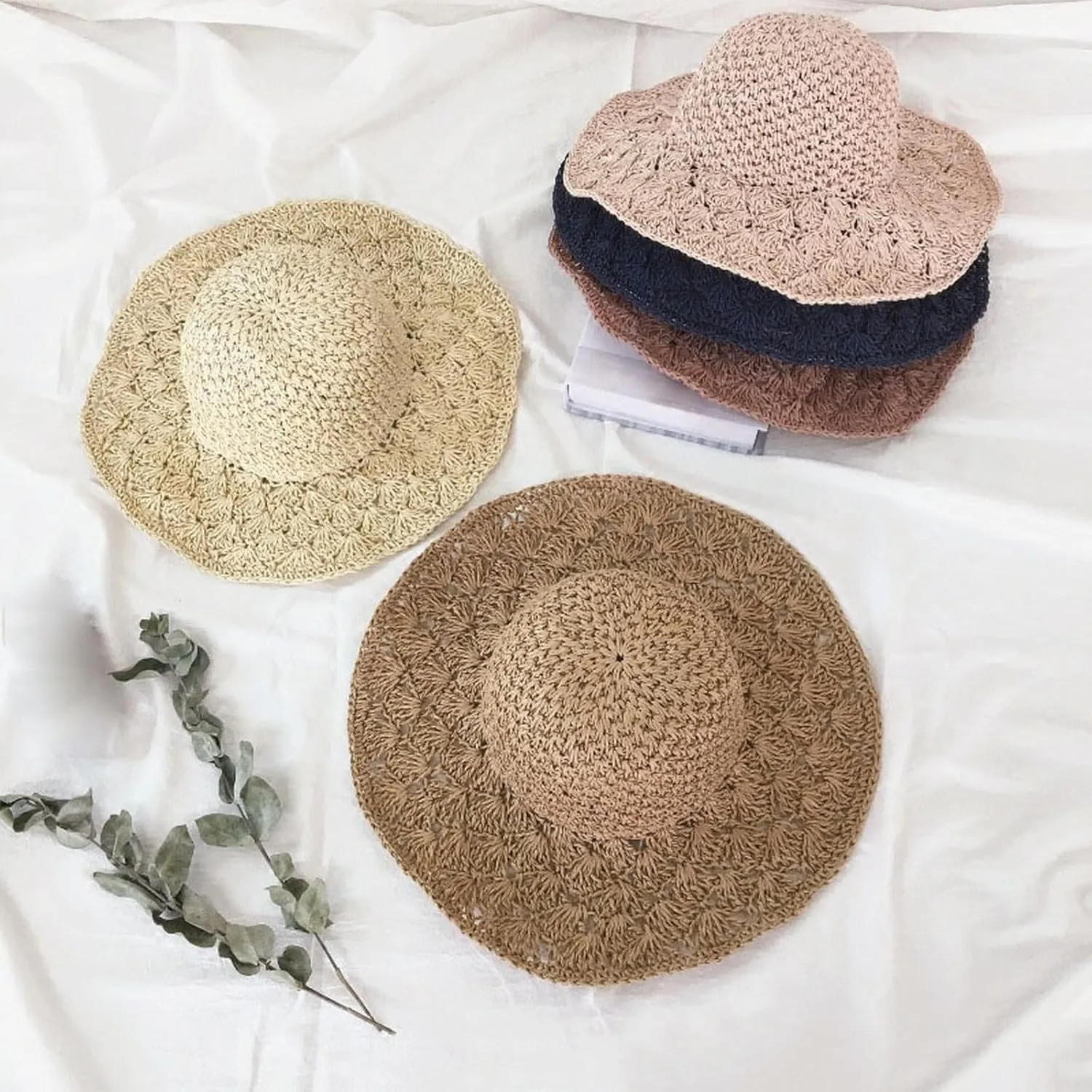 Outdoor Sun Hats for Women Beach Hat Wide Brim Handmade Hat Breathable Foldable Packable Cap for Travel UPF