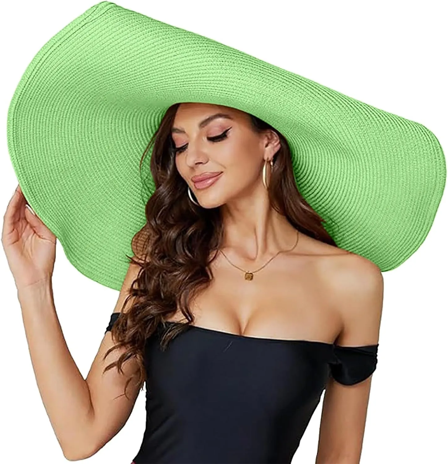 Oversized Beach Straw Hat for Women Large Wide Brim Visor Hats Floppy Foldable Roll up Cap Summer UV Protection Cap