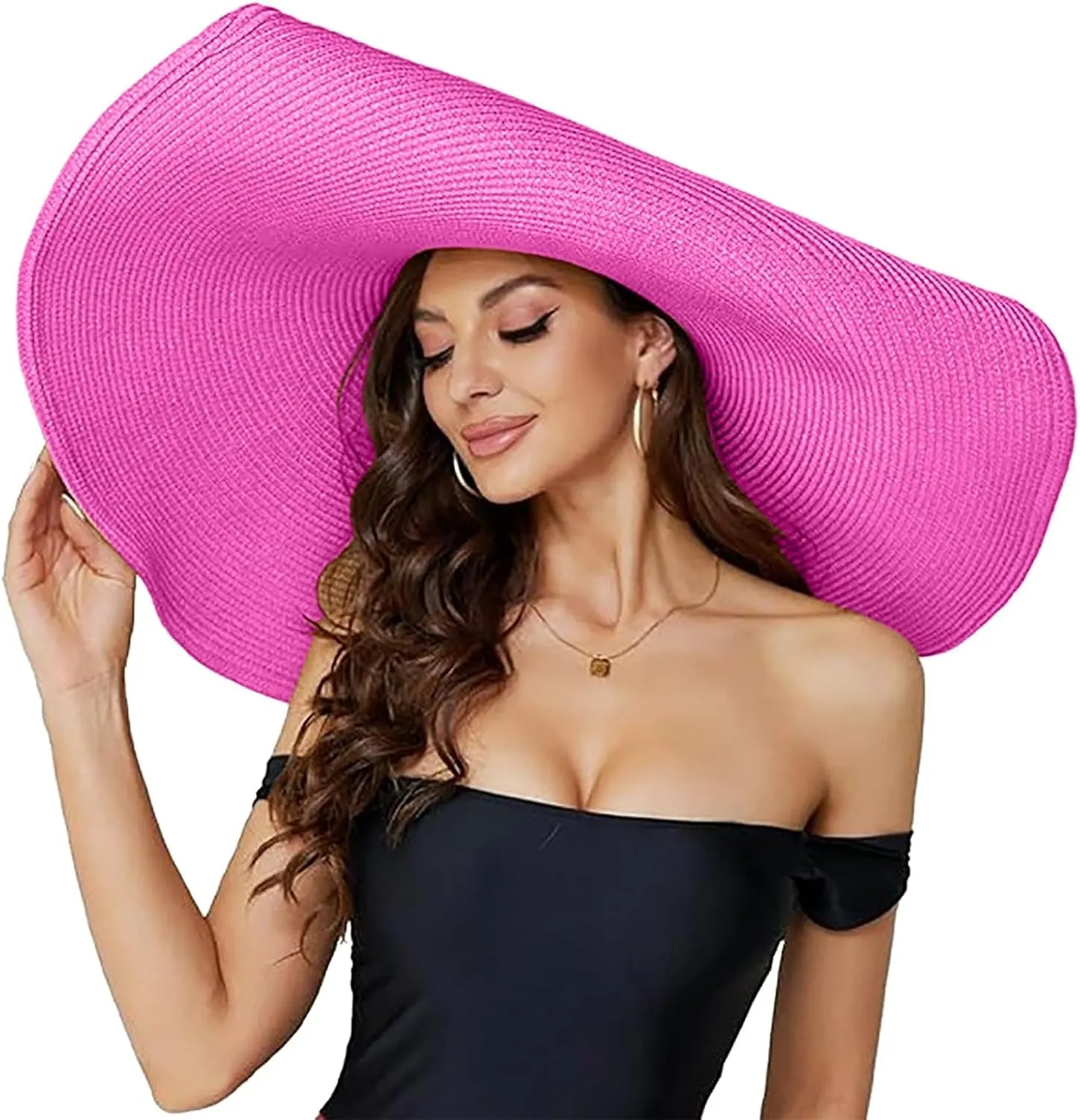 Oversized Beach Straw Hat for Women Large Wide Brim Visor Hats Floppy Foldable Roll up Cap Summer UV Protection Cap