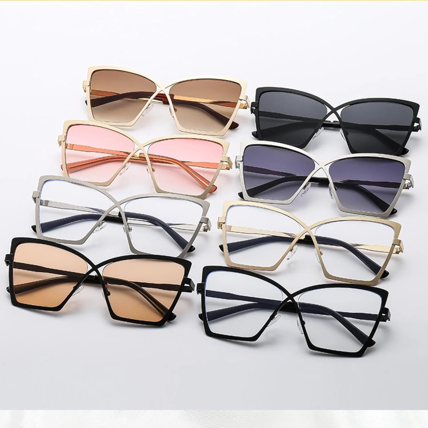 Oversized Cat Eye Sunglasses Women Luxury Trendy Clear Anti Blue Light Eyeglasses for Ladies Uv400
