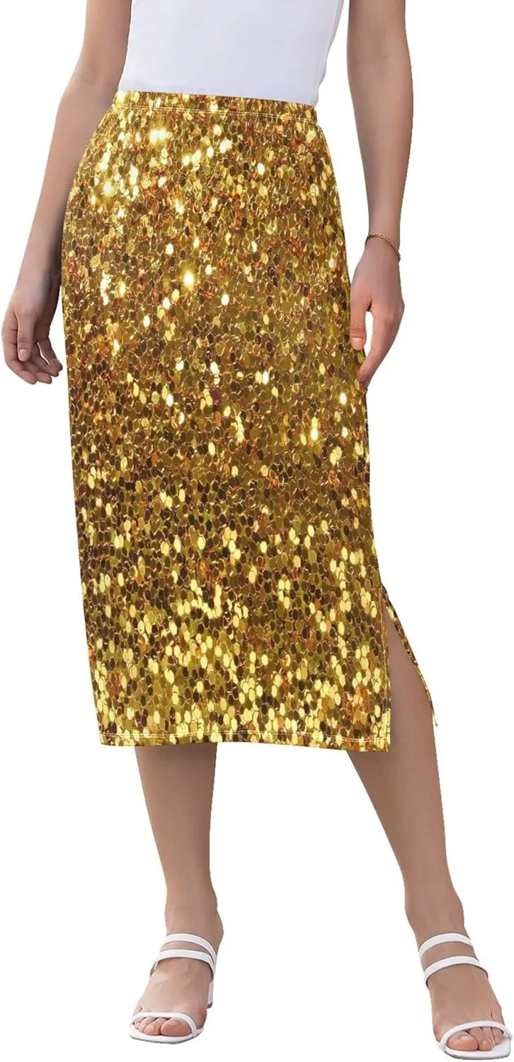 Peach Puff Side Slit Midi Skirt Womens Cute Pencil Skirt High Waist Stretch Ladies Skirts
