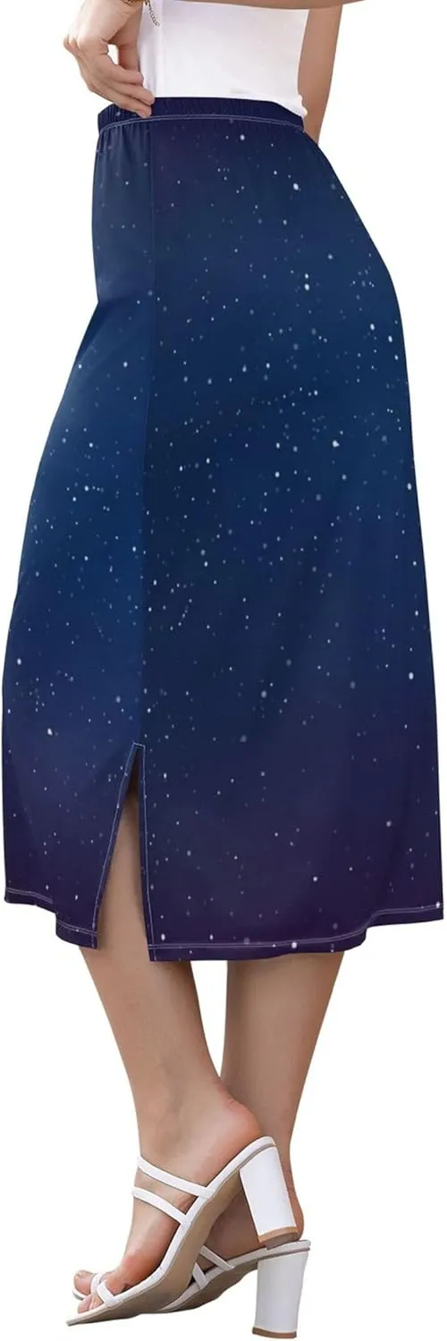 Peach Puff Side Slit Midi Skirt Womens Cute Pencil Skirt High Waist Stretch Ladies Skirts