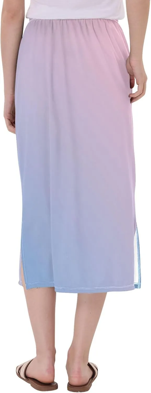 Peach Puff Side Slit Midi Skirt Womens Cute Pencil Skirt High Waist Stretch Ladies Skirts